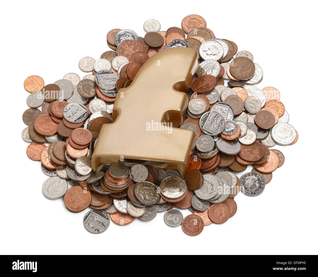 Sterlina inglese delle monete in euro Foto Stock