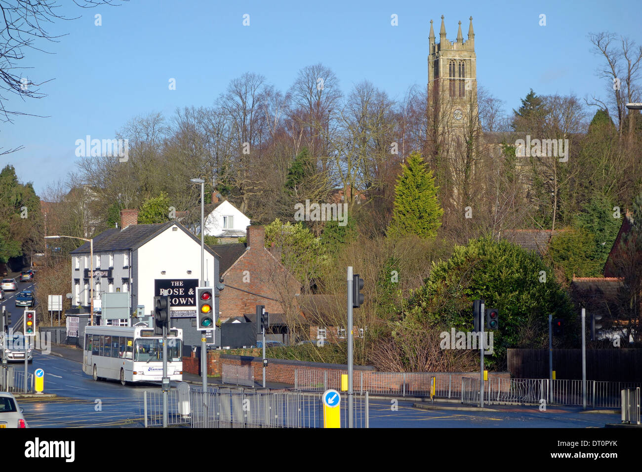 Un491 Road Wordsley High Street, Wordsley, West Midlands, England, Regno Unito Foto Stock