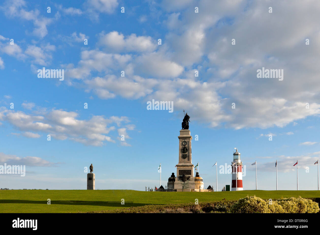 Armada nazionale Memorial a Plymouth Hoe, che commemora la sconfitta della Armada spagnola nel 1588, Devon, Gran Bretagna. Foto Stock