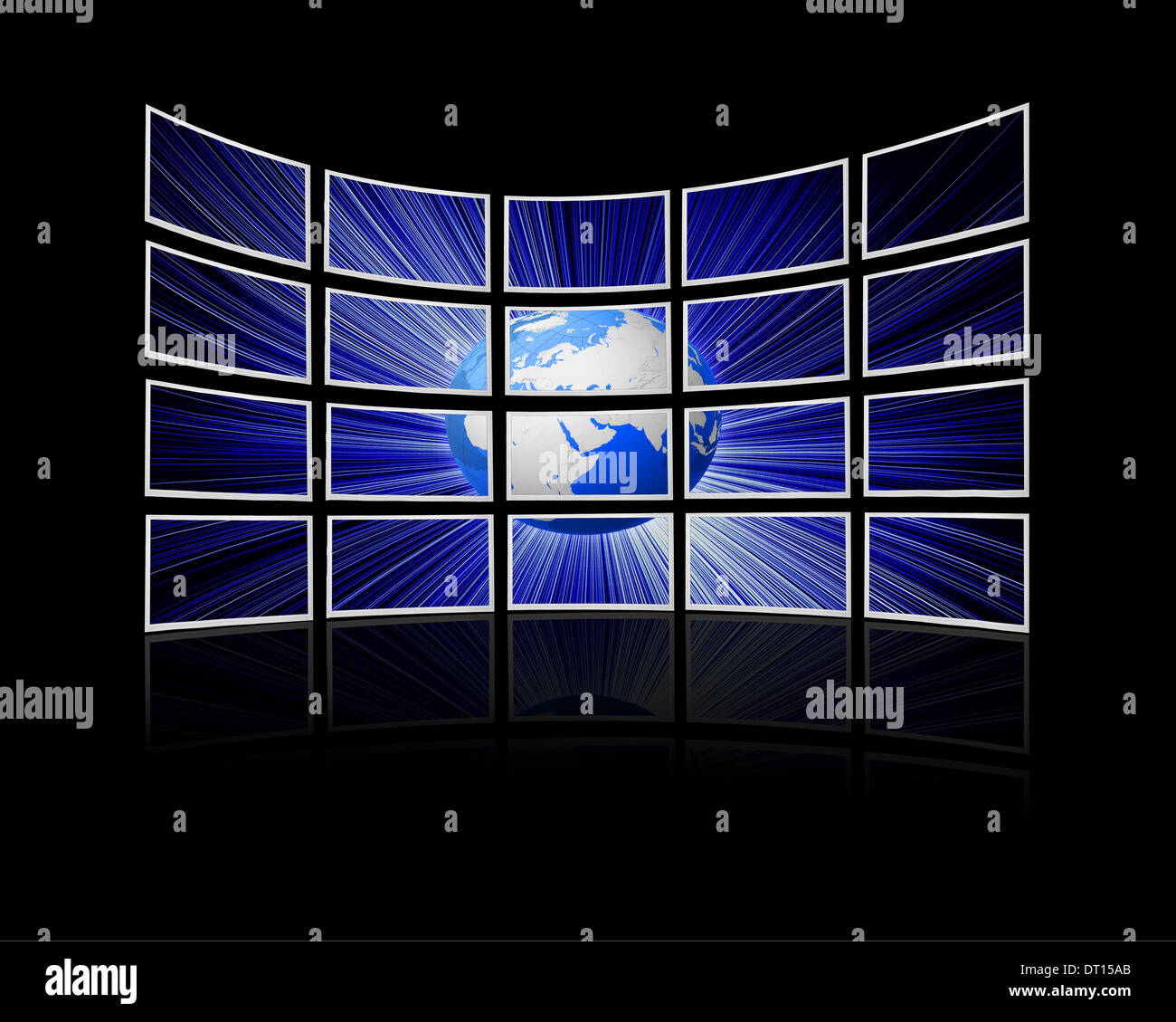 Grande pannello della TV che mostra una presentazione con il pianeta terra Foto Stock