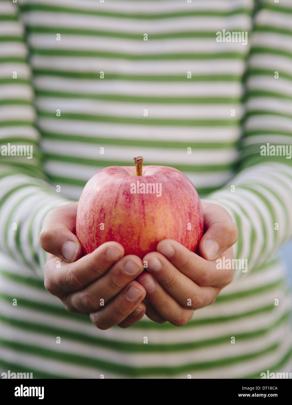 Seattle Washington USA dettaglio di 9 anno vecchia ragazza azienda apple organico Foto Stock