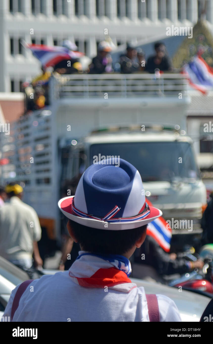 Thai manifestanti dimostrare durante lo spegnimento Bangkok proteste contro il governo di Bangkok, Tailandia, Gennaio, 2014 Foto Stock