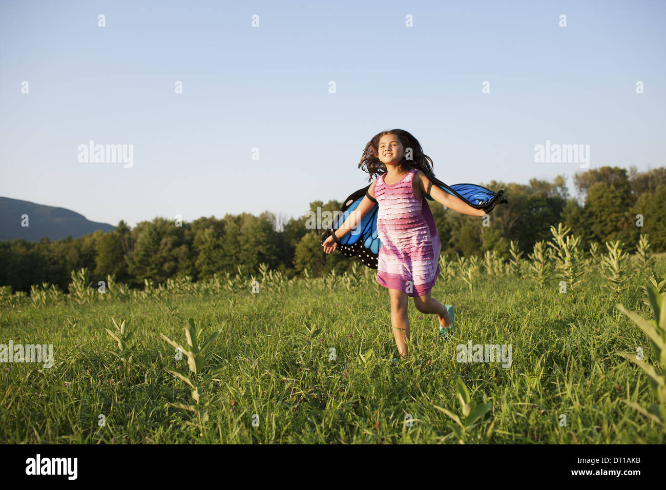 Woodstock New York STATI UNITI D'AMERICA giovane ragazza acceso tessuto campo di ali di farfalla Foto Stock