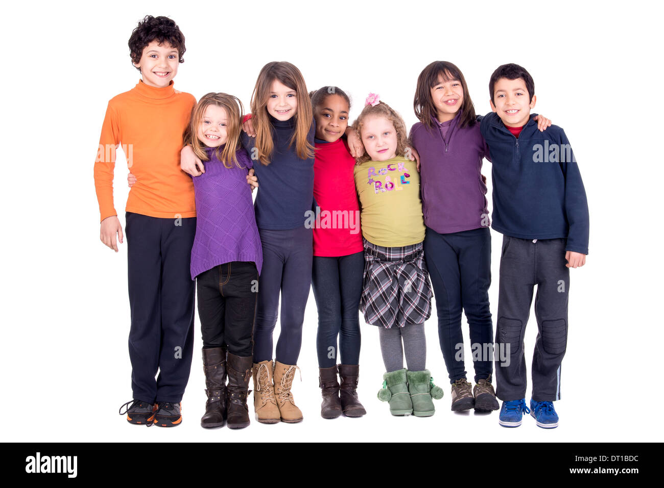 Gruppo di bambini in posa isolato in bianco Foto Stock