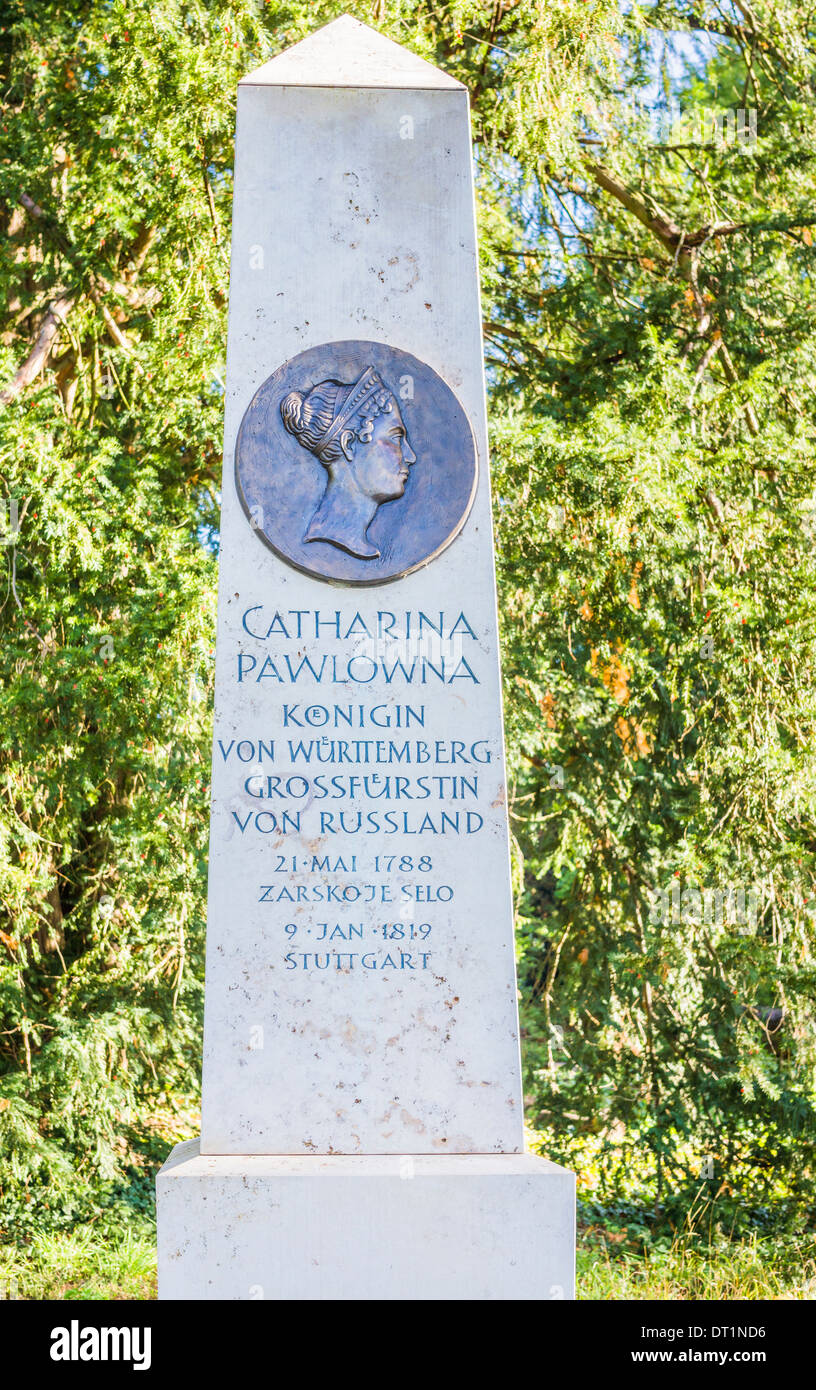 Un monumento in onore di catherine pàvlovna, ex regina del Württemberg, hohenheim, BADEN-WUERTTEMBERG, Germania Foto Stock