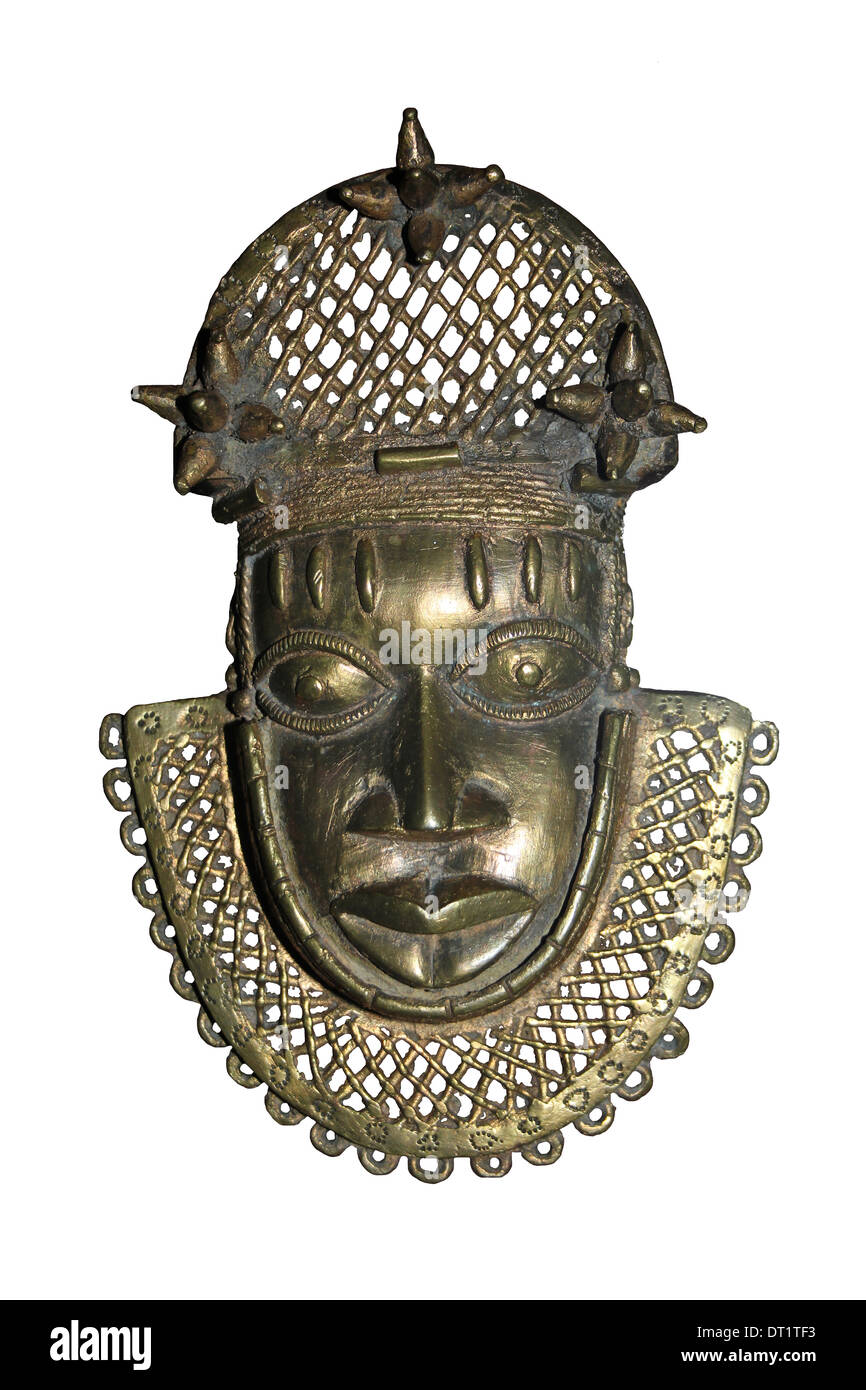 Ottone maschera Hip, Edo, Benin City, Nigeria Foto Stock