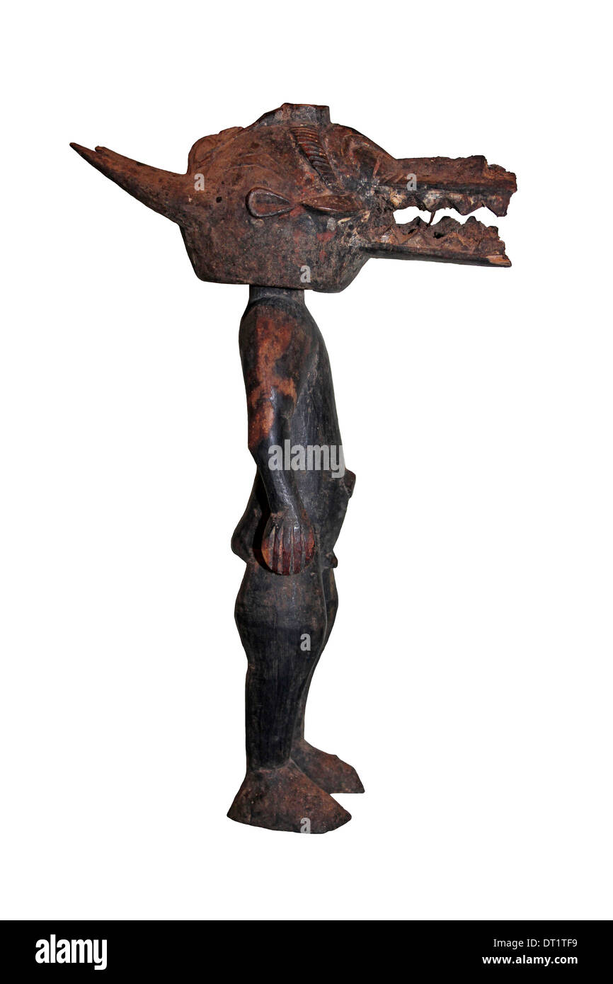 Popolo Senufo della Costa d'Avorio, figura ANIMALE DA INDOSSARE COPRICAPO indossati durante le danze cerimoniali Foto Stock