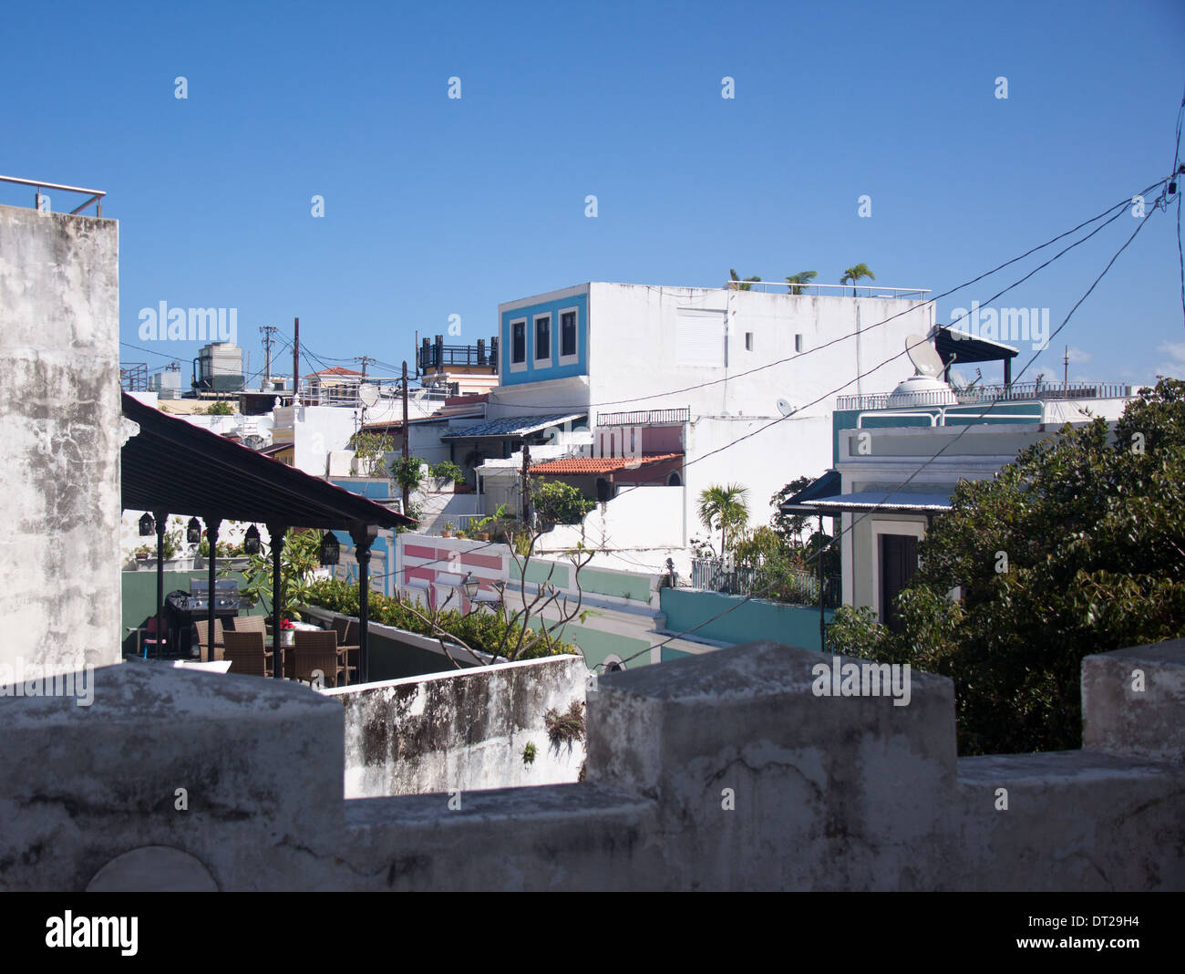 I tetti della vecchia San Juan, dalla Casa Blanca Foto Stock