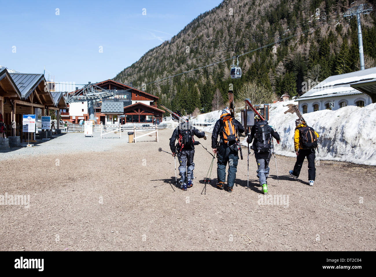 Gli sciatori in Chamonix Le Alpi Francesi Foto Stock