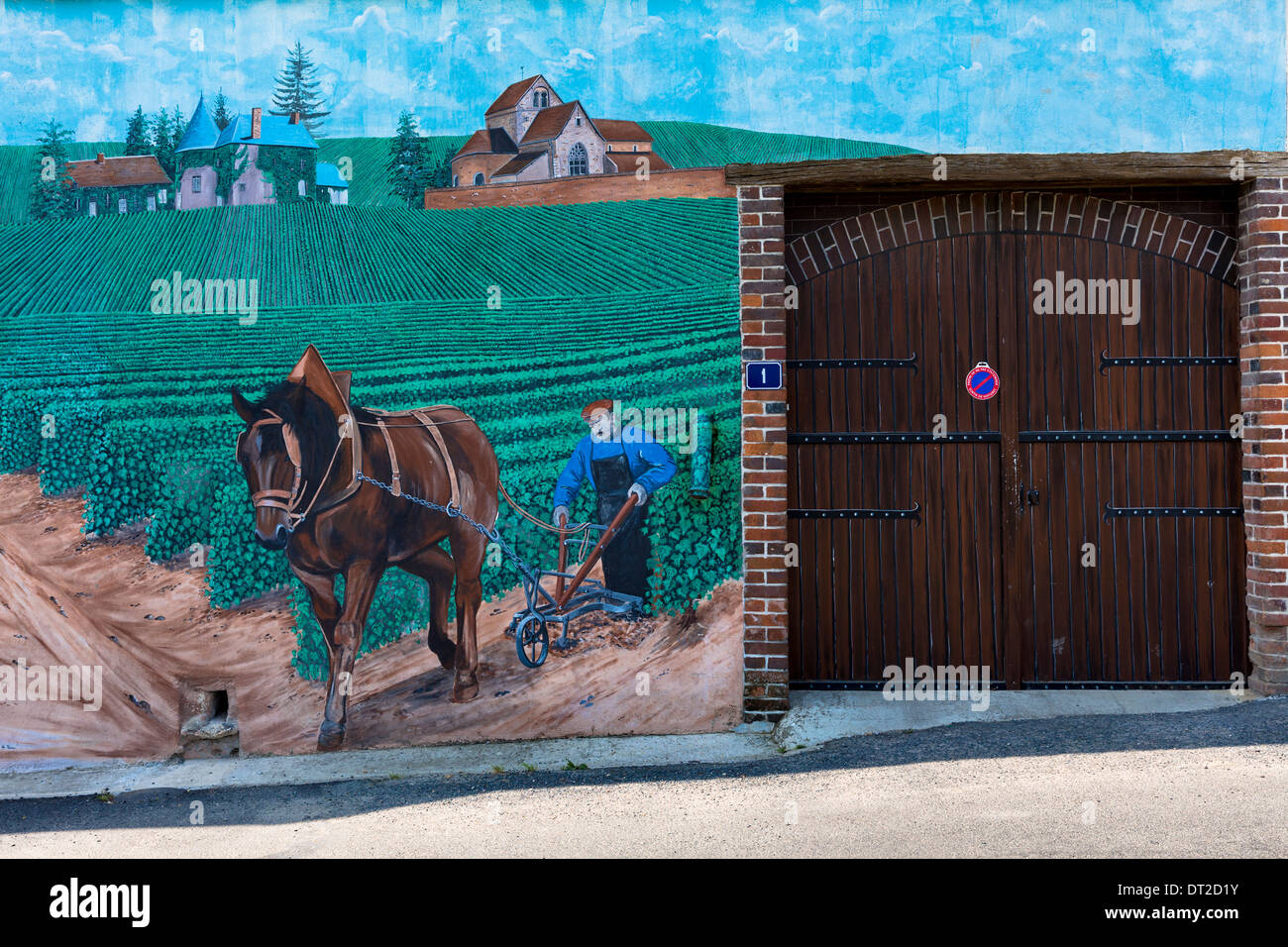 Champagne murale sulla Champagne itinerario turistico a Mancy nella Marna, Champagne-Ardenne, Francia Foto Stock