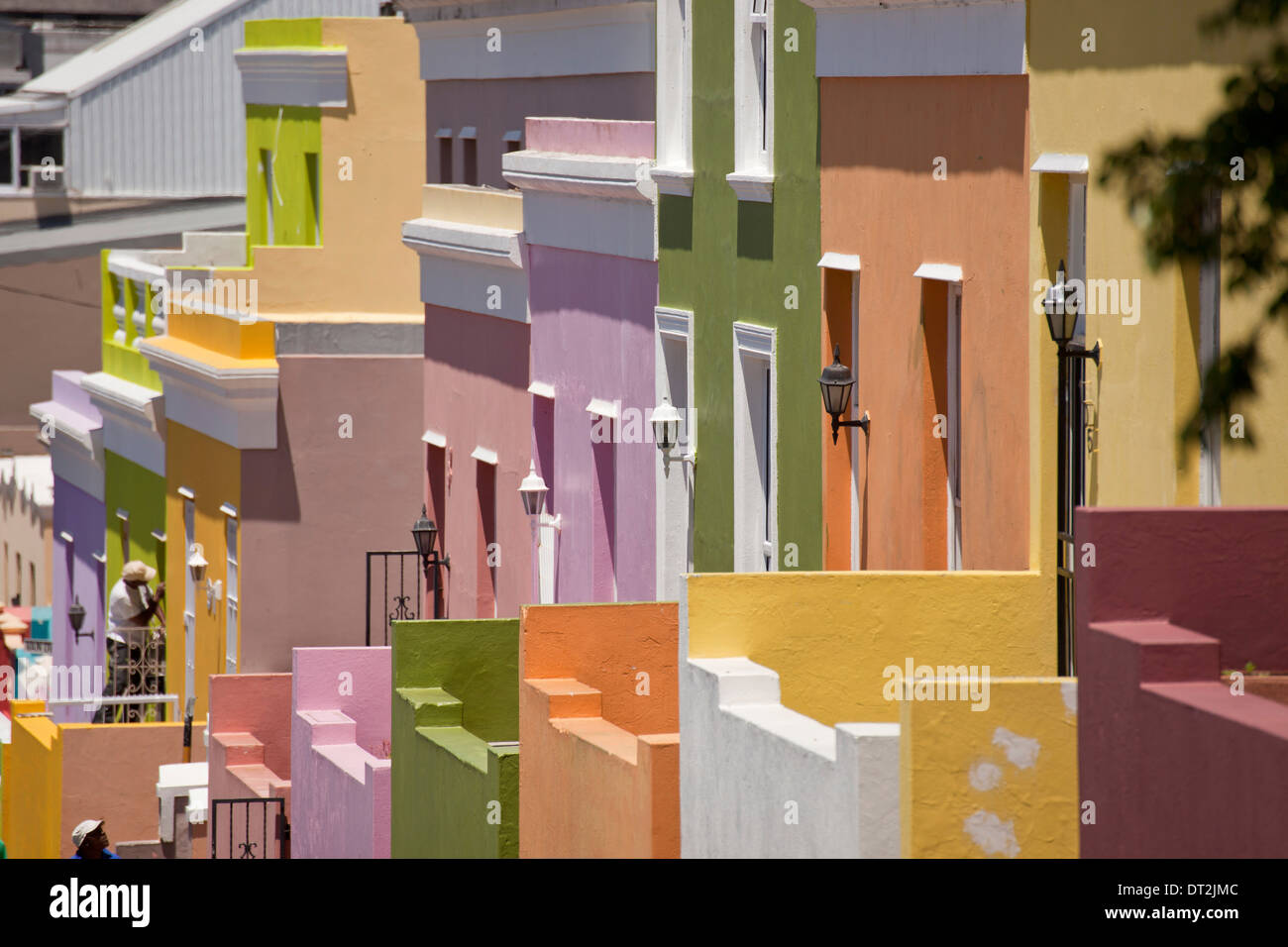 Tipiche case colorate nel trimestre Cape Malay Bo-Kaap, Cape Town, Western Cape, Sud Africa Foto Stock