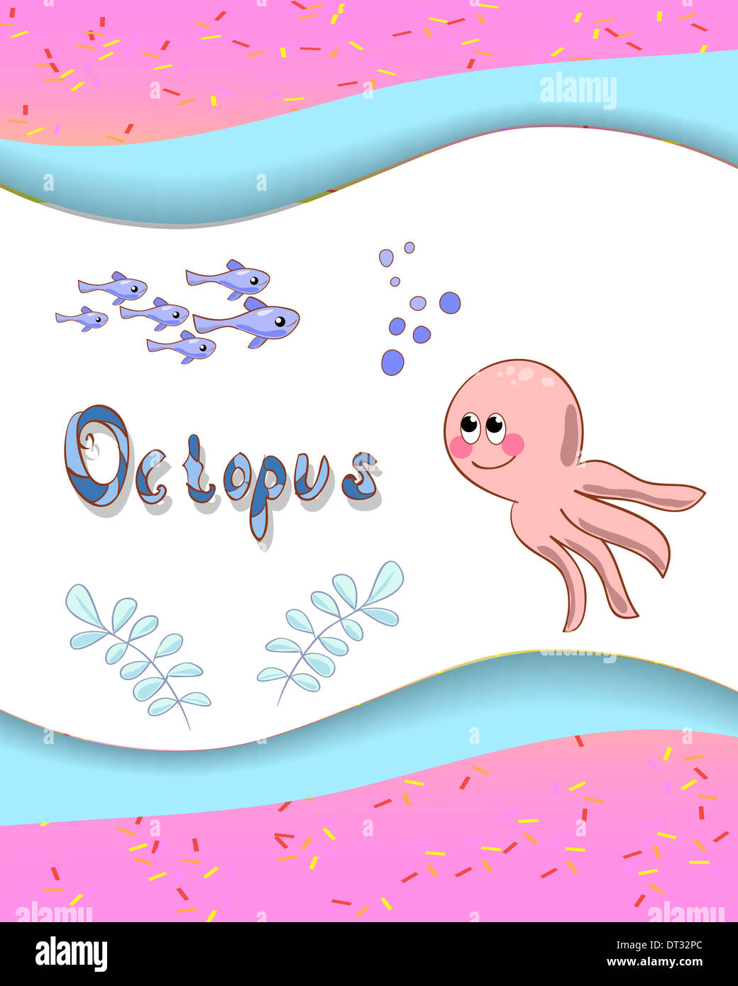 Alfabeto animale lettera o e il polpo Foto Stock