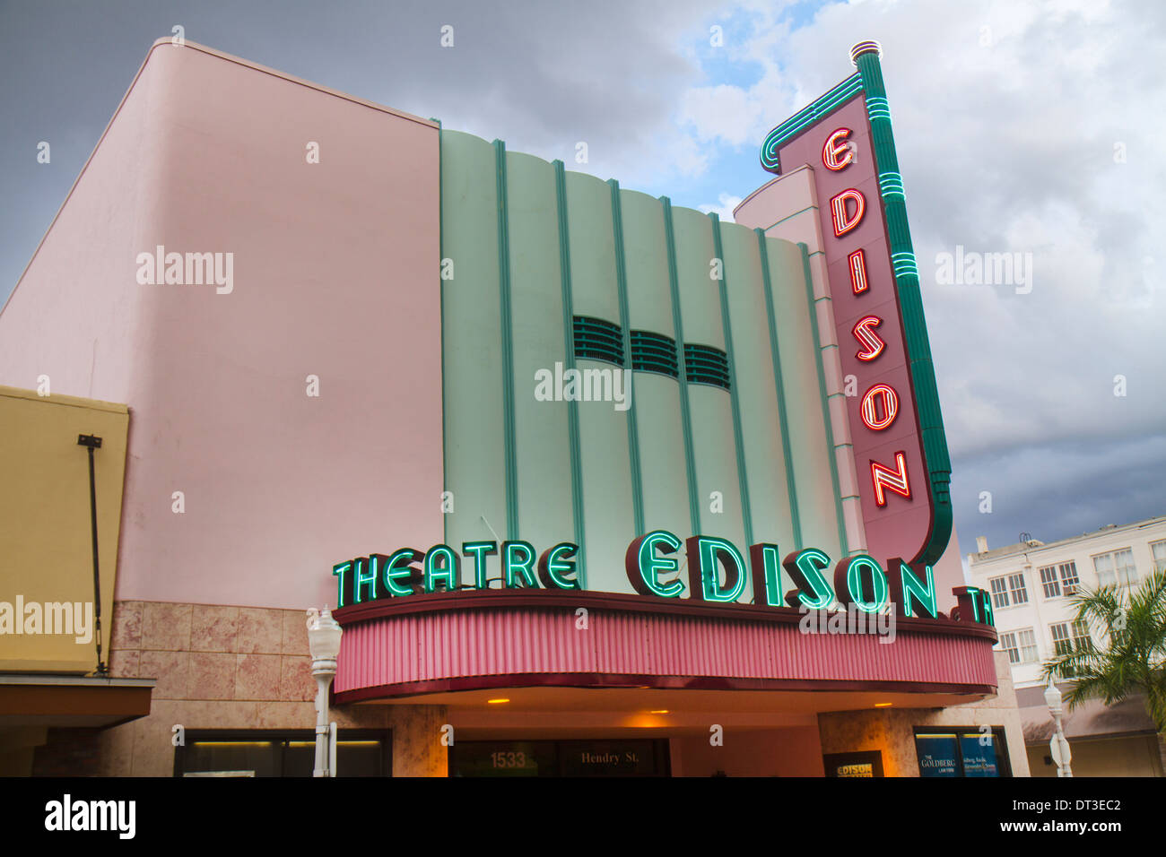 Fort ft. Myers Florida, centro, Edison Theatre, teatro, cartello al neon, tendone, visitatori viaggio viaggio turistico tour luoghi di interesse turistico, cultura cul Foto Stock