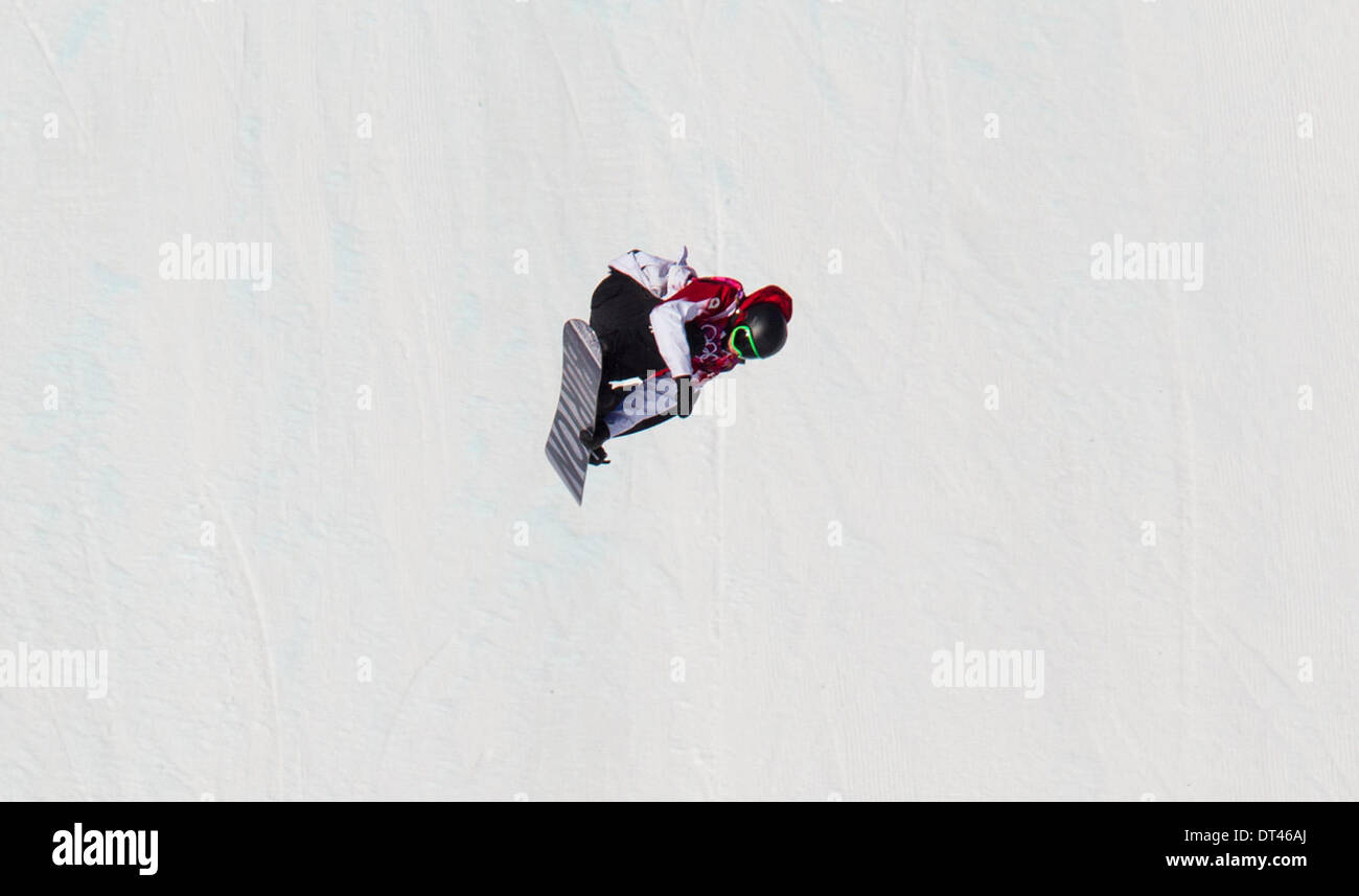 Sochi, Russia. 08 feb 2014. Uomini Snowboard Slopestyle semi finali in Rosa Khutor Extreme Park. Mark McMorris (CAN) con un big spin sul terzo colpito nel suo secondo run. Il suo primo, tuttavia sarebbe vedere lui al secondo posto con un sano 89.25. Credito: Azione Sport Plus/Alamy Live News Foto Stock