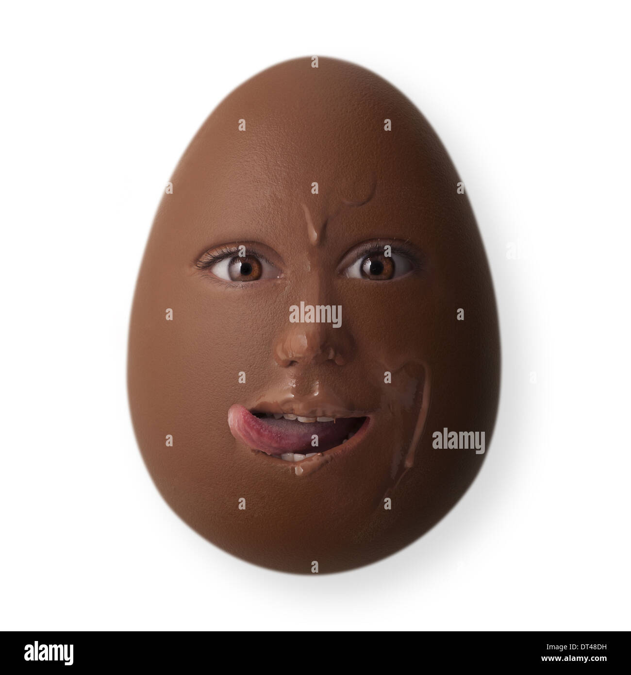Il cioccolato uovo di pasqua con volto umano Foto Stock