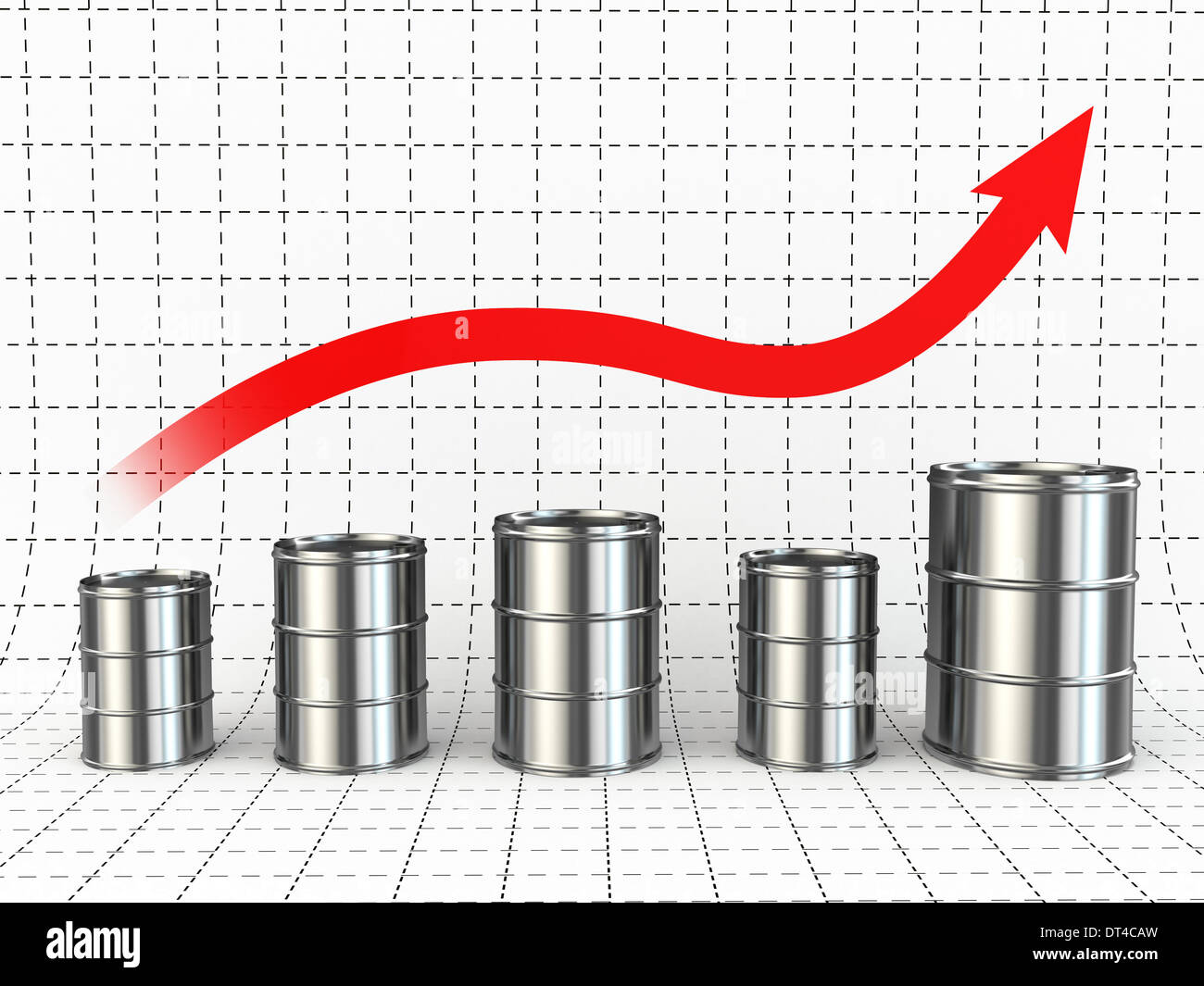 La crescita di olio o di benzina prezzo. Di barili e grafico. 3d Foto Stock