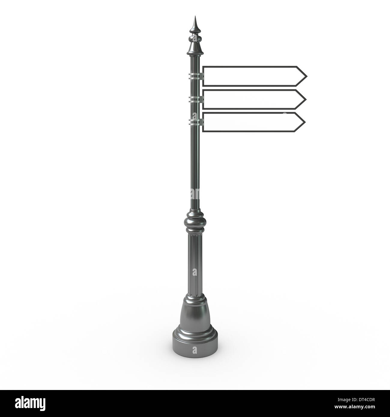 Un metallo Cartello stradale Post con tre segni che punta verso destra. Foto Stock