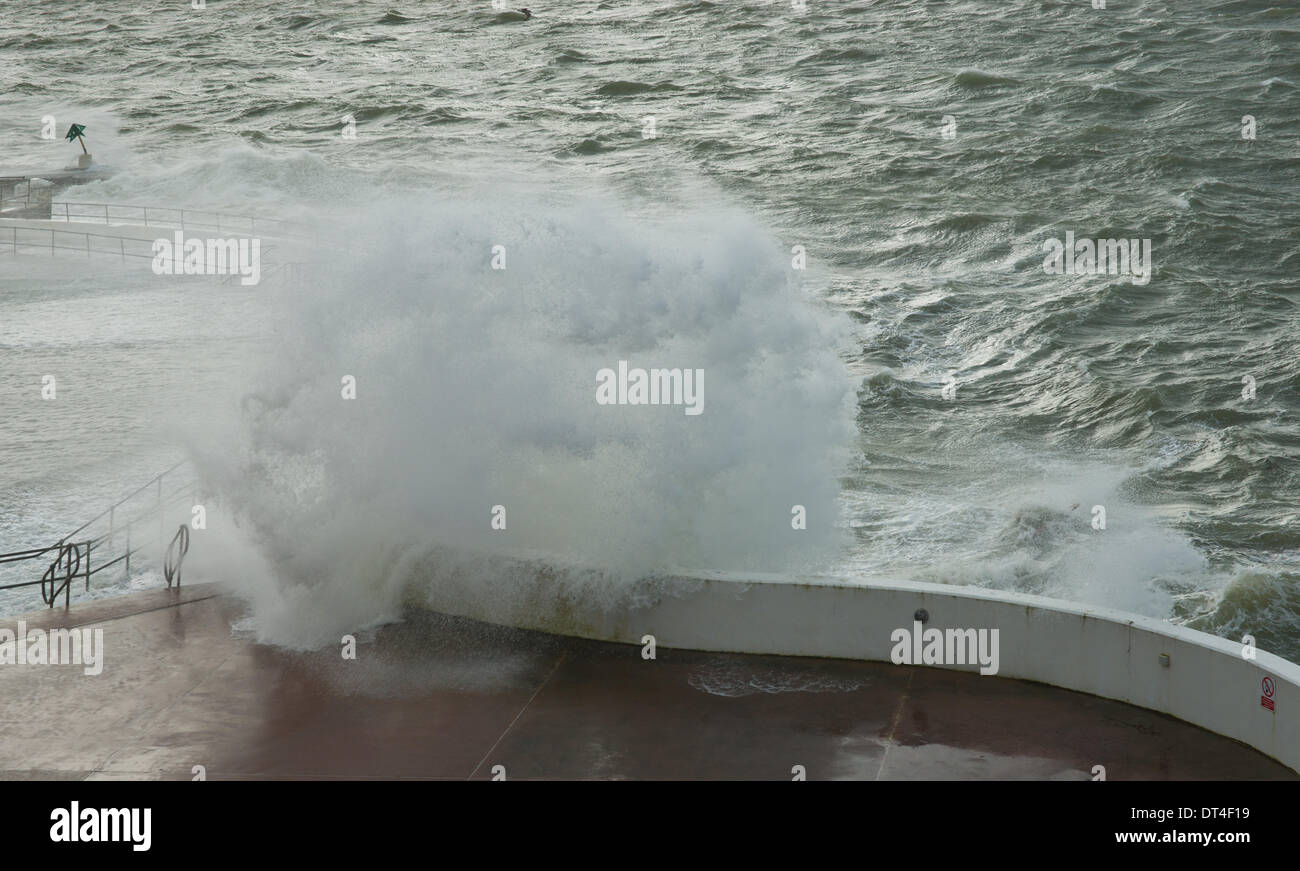 Plymouth, Devon, Regno Unito. 8 febbraio 2014. Venti forti e alte maree creare onde giganti e instabile dei mari, Plymouth Hoe, Devon, Inghilterra 8 febbraio 2014 Credit: Anna Stevenson/Alamy Live News Foto Stock