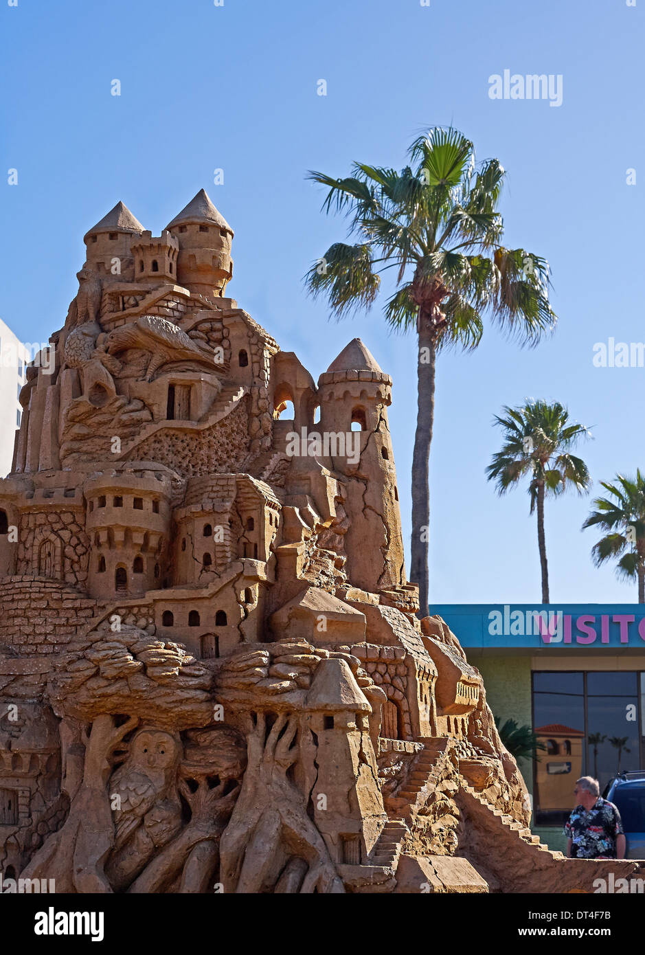 Castello di sabbia presso il centro visitatori su South Padre Island, Texas Foto Stock