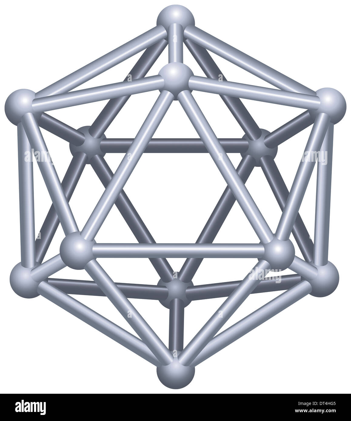 Icosaedro. Un solido platonico in geometria, un poliedro con venti facce triangolari, trenta bordi e dodici vertici. Foto Stock