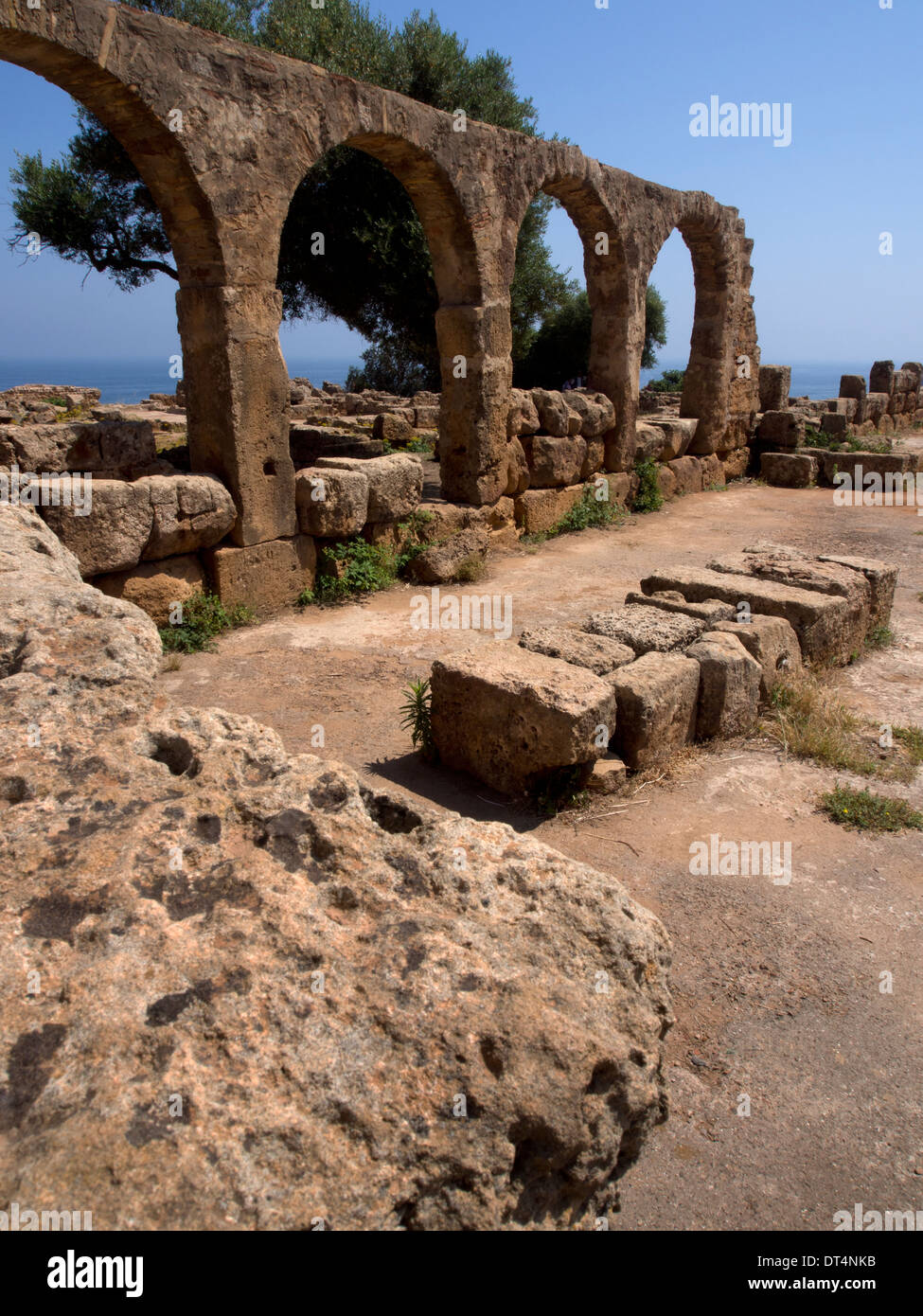 Una fila di archi sono tutti i significativi resti dell antica Basilica Chiesa a Tipaza in Algeria. Foto Stock
