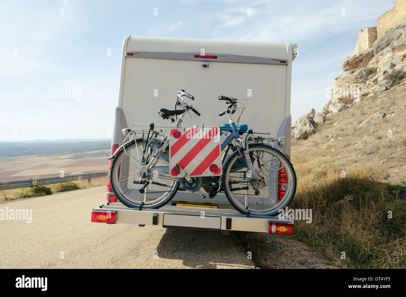 Motorhome di biciclette in Soria, Spagna Foto Stock