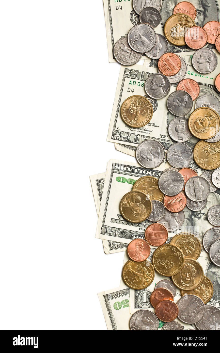 Valuta DEGLI STATI UNITI su sfondo bianco Foto Stock