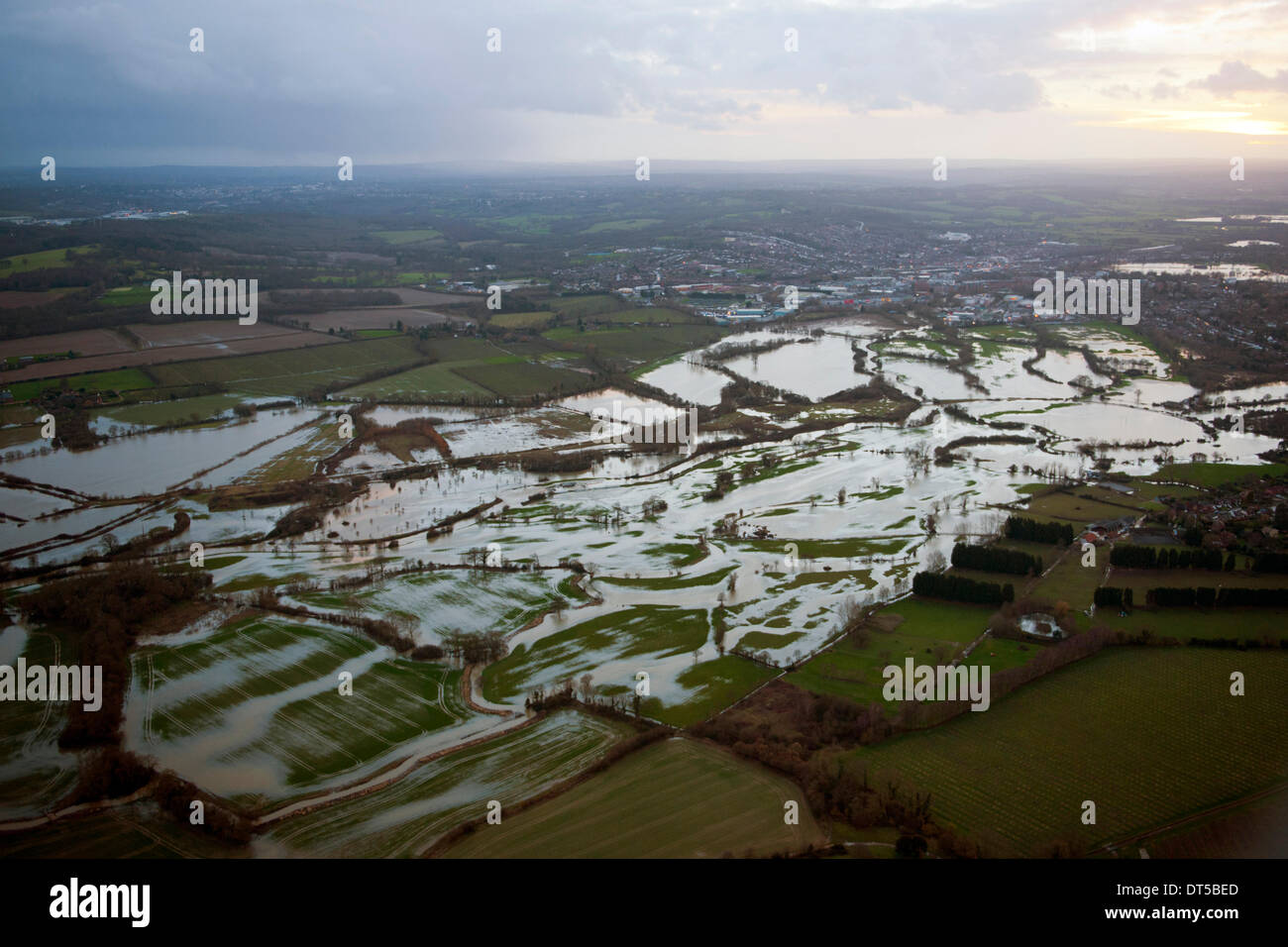 Tonbridge, Kent, Regno Unito. 9 febbraio 2014. Le inondazioni causate dal fiume Medway copre campi nei pressi Tonbridge, Kent, Regno Unito. Credito: Patrick nairne/Alamy Live News Foto Stock