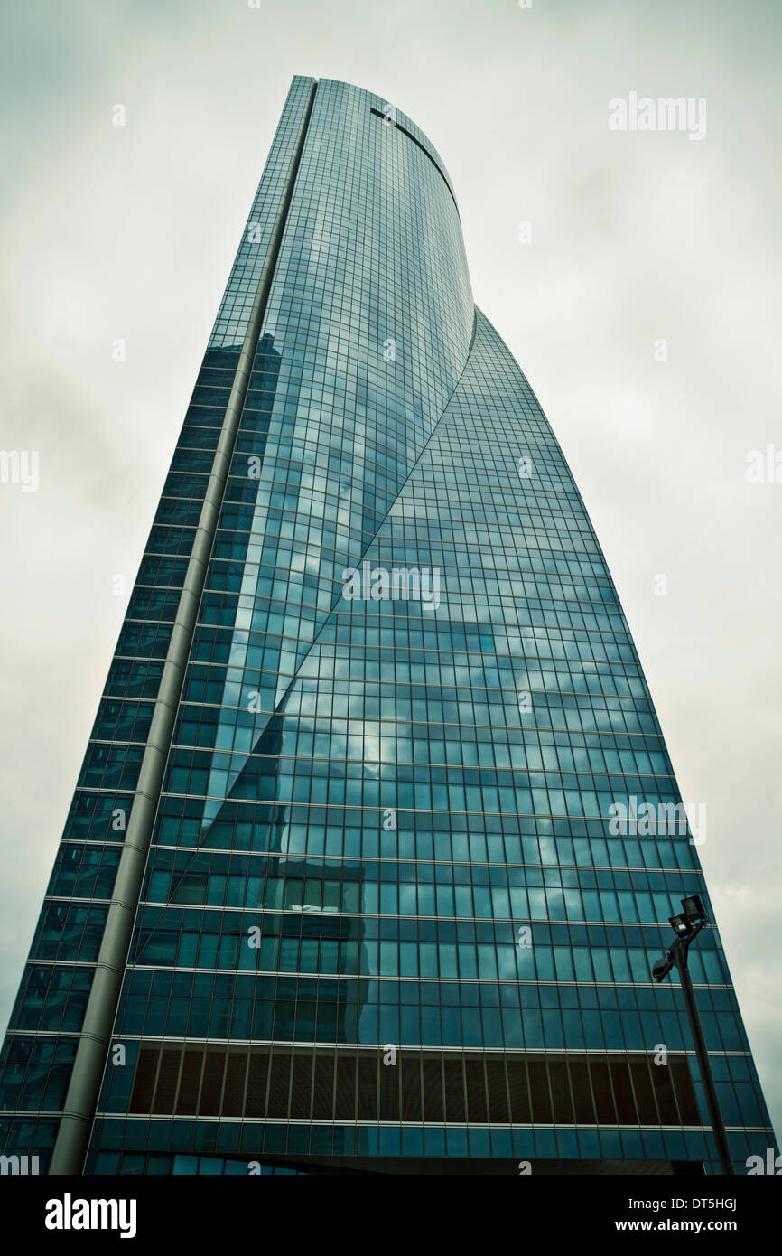 Torre di cristallo, grattacielo di Madrid, collocati nella zona finanziaria ,quattro moderni grattacieli (Cuatro Torres), Spagna Foto Stock