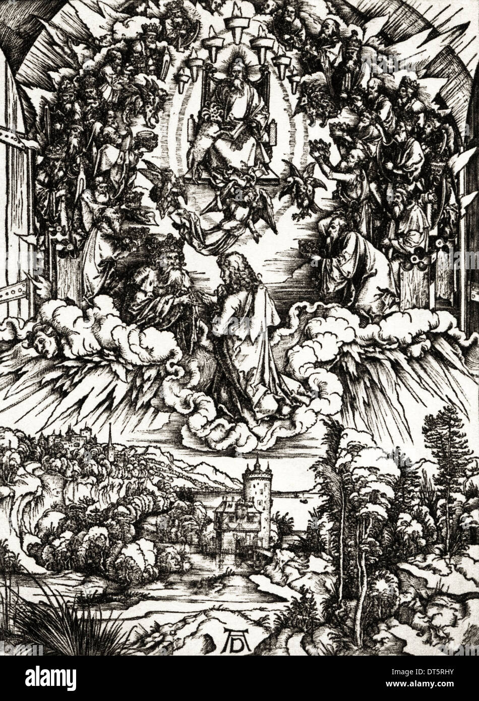 San Giovanni davanti a Dio e agli anziani la xilografia da Albrecht Durer circa 1496 artista tedesco 1471 - 1528 Foto Stock