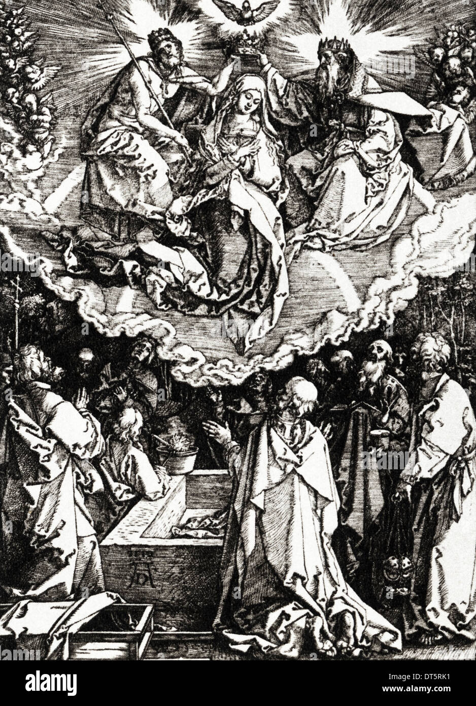 Assunzione e Incoronazione della Vergine (dalla vita della Vergine) xilografia da Albrecht Durer circa 1510 artista tedesco 1471 - 1528 Foto Stock
