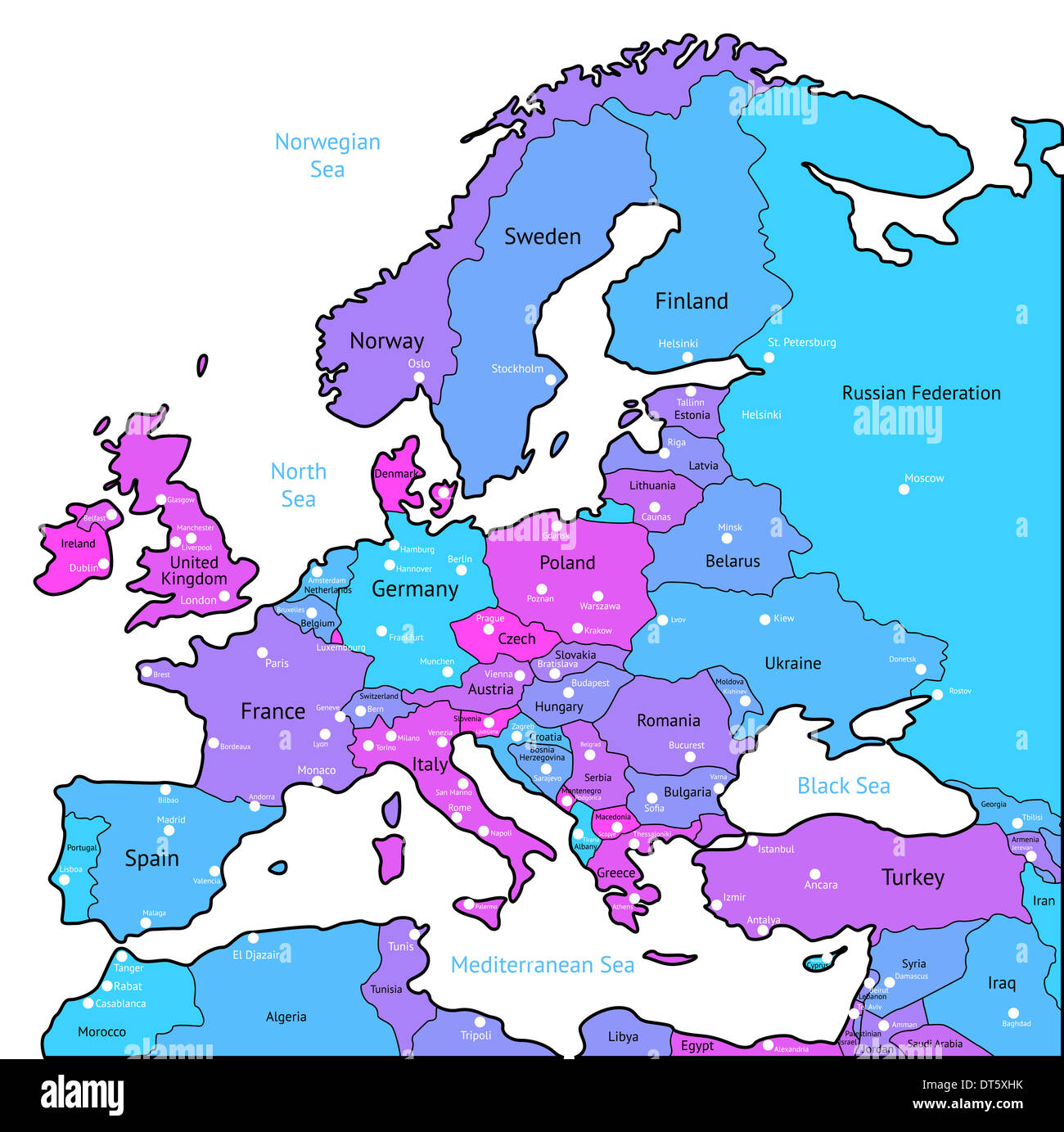 Europa mappa di blu, rosa, viola i colori. Foto Stock