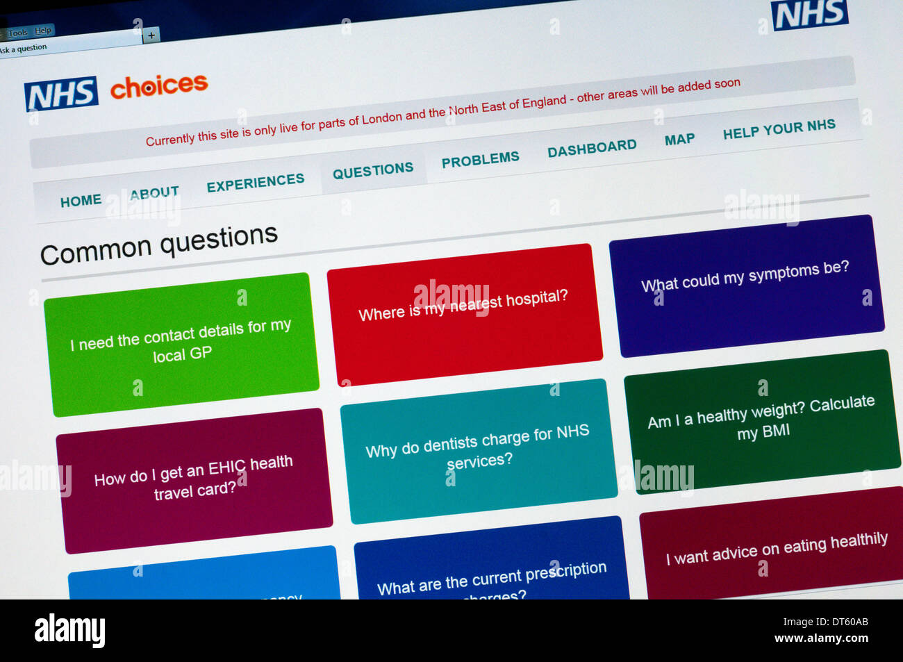 Il NHS scelte sito web intende fornire un quadro esauriente di informazioni sanitarie per il servizio pubblico. Foto Stock