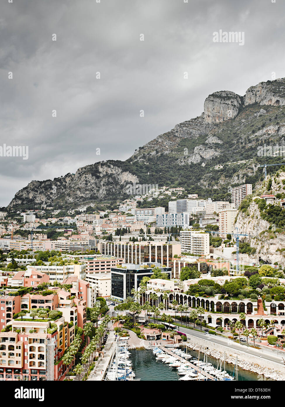 Vista della città e del porto di Monte Carlo, Monaco Foto Stock