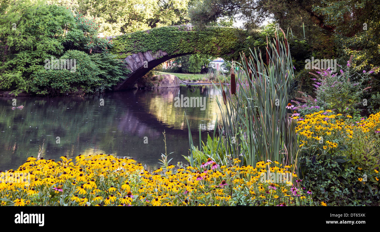 Il Central Park di New York City a Gapstow bridge in estate Foto Stock
