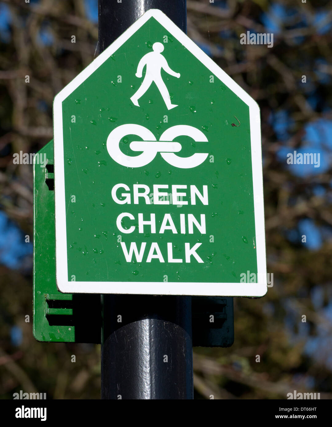 Catena di verde a piedi in direzione segno, nel sud di Londra, Inghilterra, Regno Unito. Foto Stock