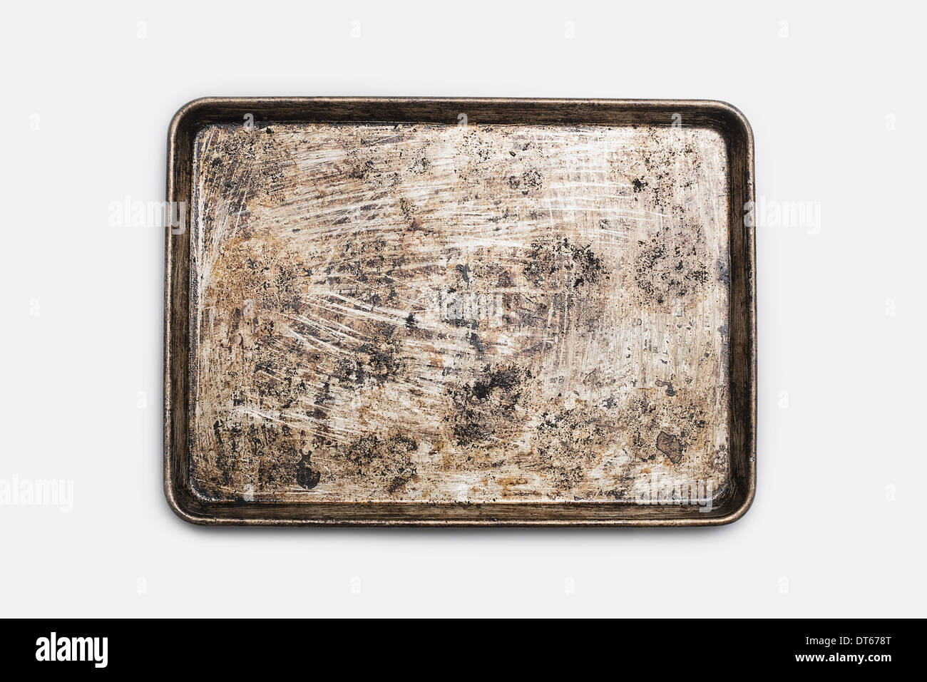 Un ben utilizzati, condito vassoio da forno. Pentole. Teglia da forno. Foto Stock