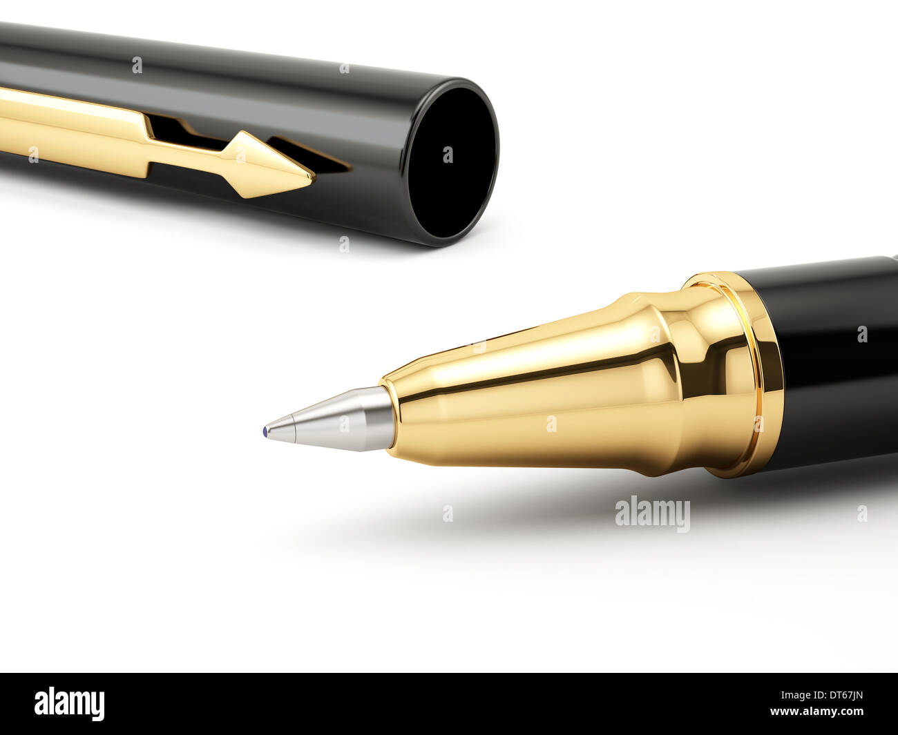 3D render di nero golden pen isolati su sfondo bianco. Il concetto di business Foto Stock