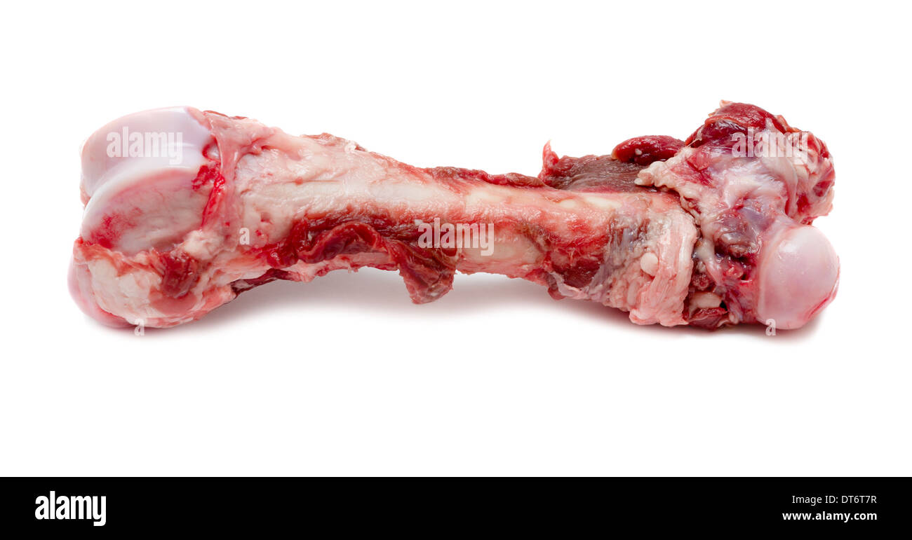 Carne di maiale cruda osso isolati su sfondo bianco Foto Stock