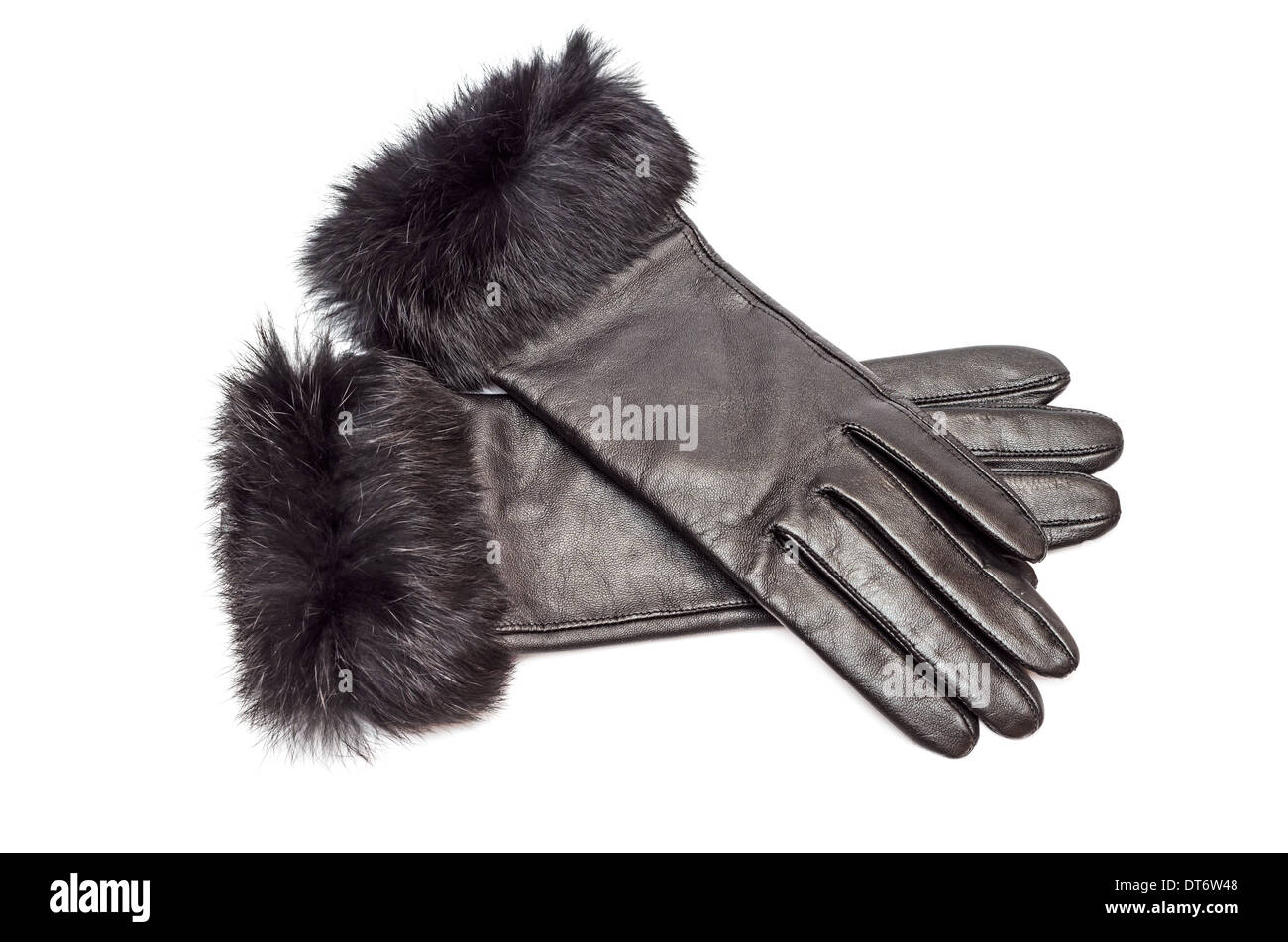 Paio di guanti in pelle con pelo isolato su sfondo bianco Foto stock - Alamy