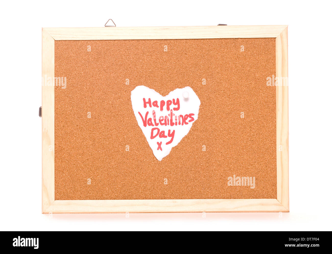 Felice il giorno di San Valentino amore nota su una bacheca di sughero Foto Stock