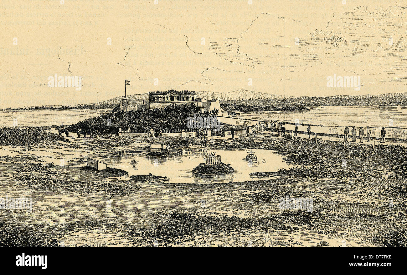 Puerto Rico. Caraibi. Castello di San Jeronimo, residenza di militar Segundo Cabo. Incisione. Foto Stock