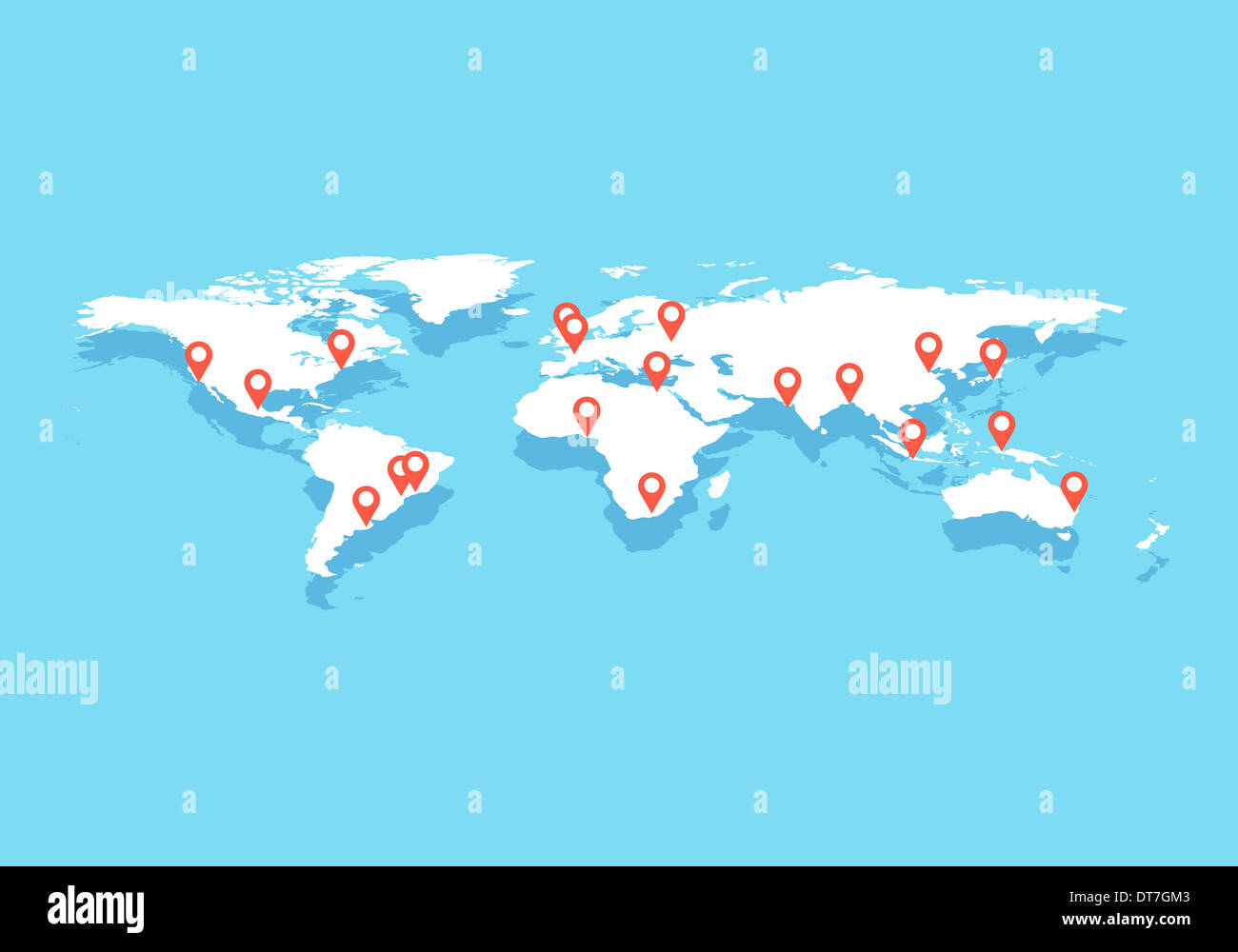 Cartina del mondo con le grandi città, vettore illustrazione dello sfondo Foto Stock