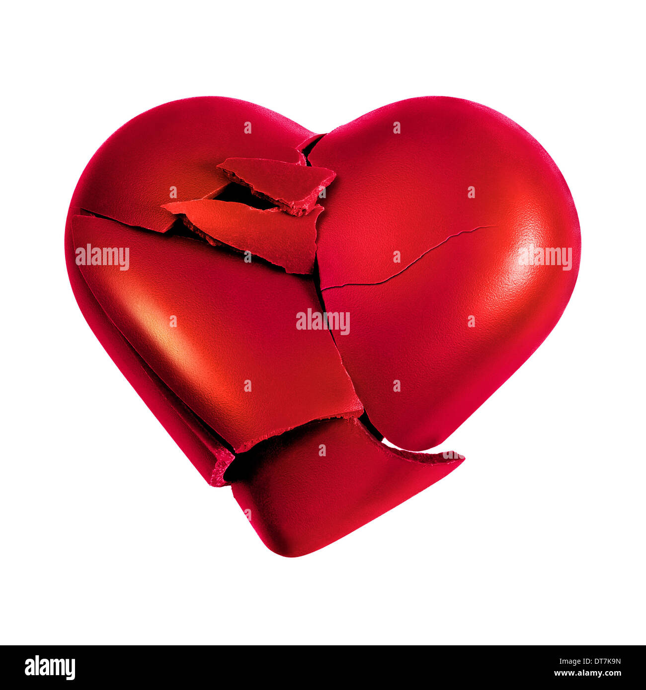 Foto con un cuore spezzato isolato in uno sfondo bianco Foto Stock