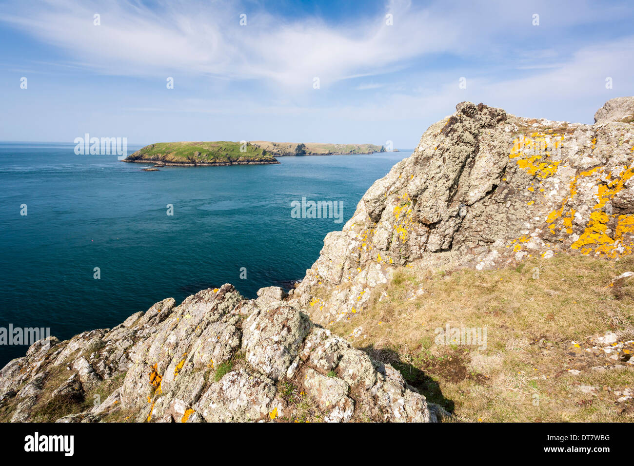 Isola di Skomer dal punto Wooltack Pembrokeshire Wales UK Foto Stock