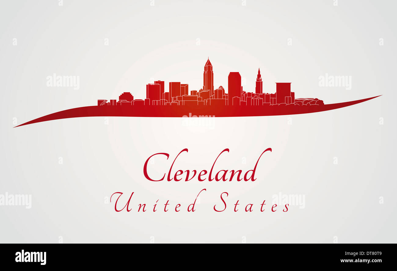 Cleveland skyline in rosso e grigio Foto Stock