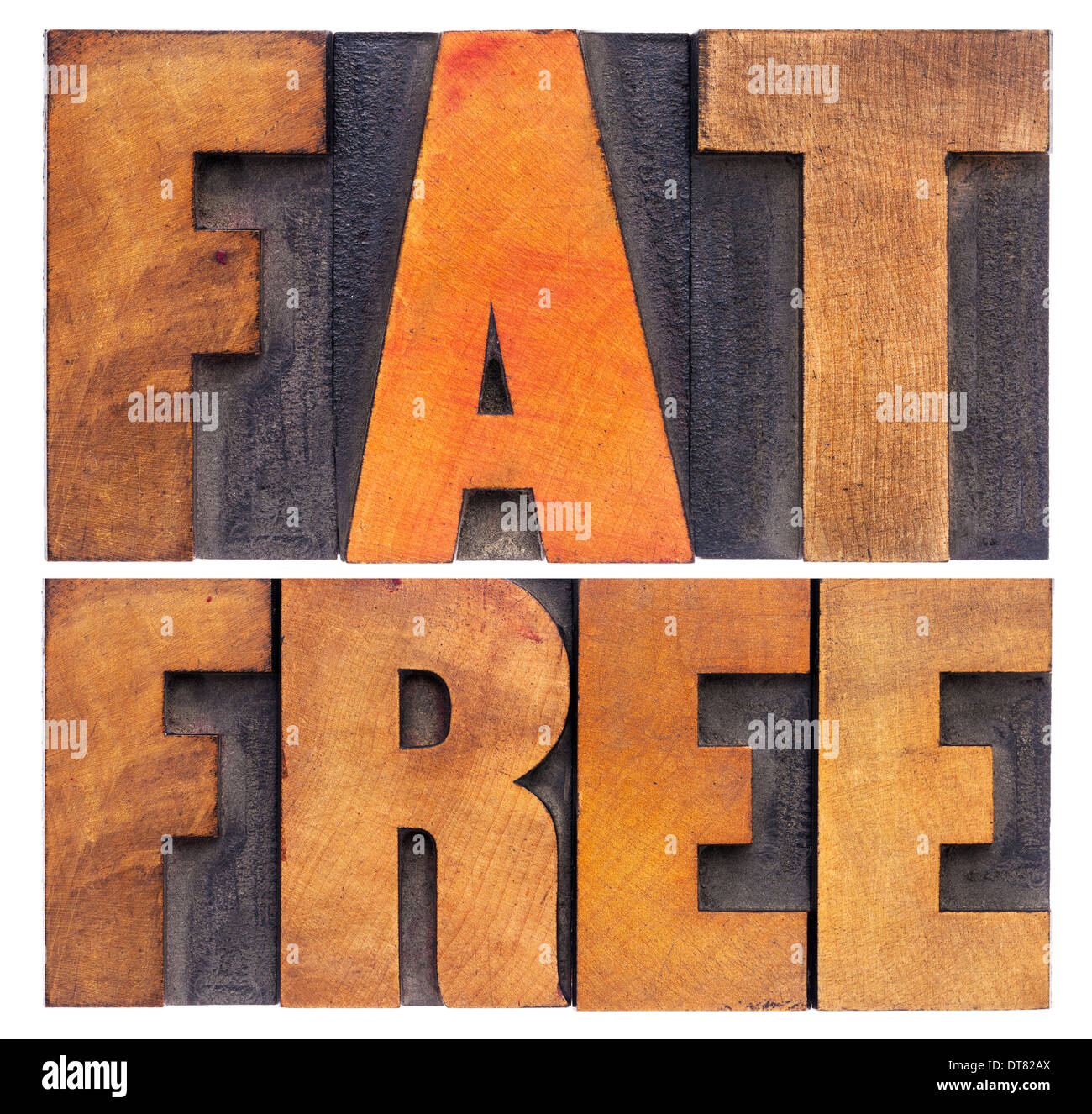 Grassi Liberi - Concetto di nutrizione - testo isolato in rilievografia vintage tipo legno Foto Stock