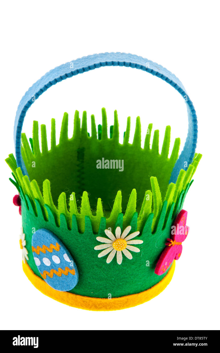Svuota cestino di infeltrimento per uova di pasqua isolate su sfondo bianco Foto Stock
