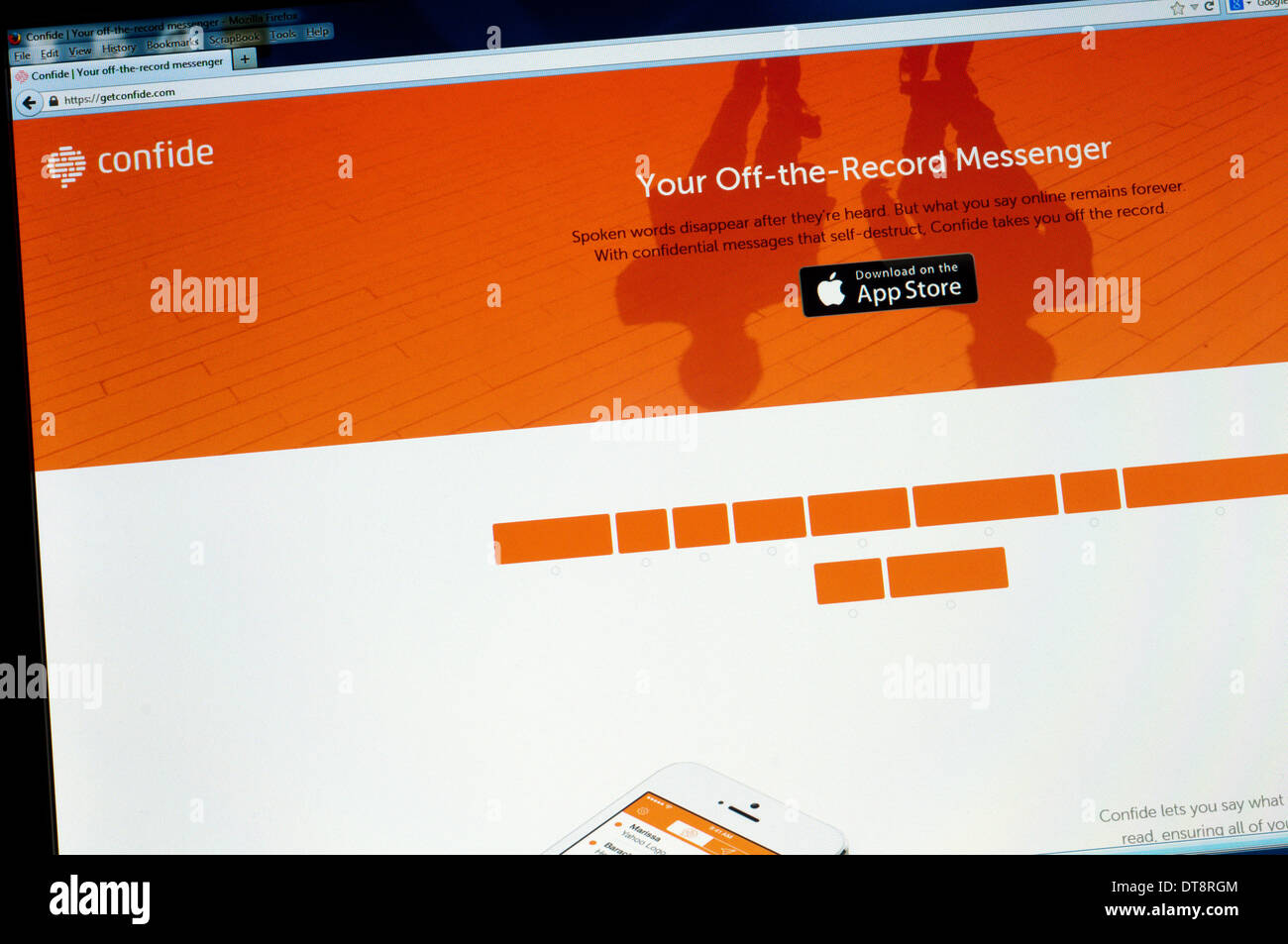 La home page del sito web per l'confidarsi Applicazione telefono per fissare messaggistica riservata dal telefono mobile. Foto Stock