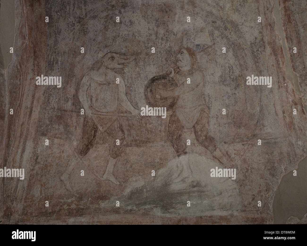 Lotta di scena in ippodromo, XI secolo. Artista: antichi affreschi russo Foto Stock